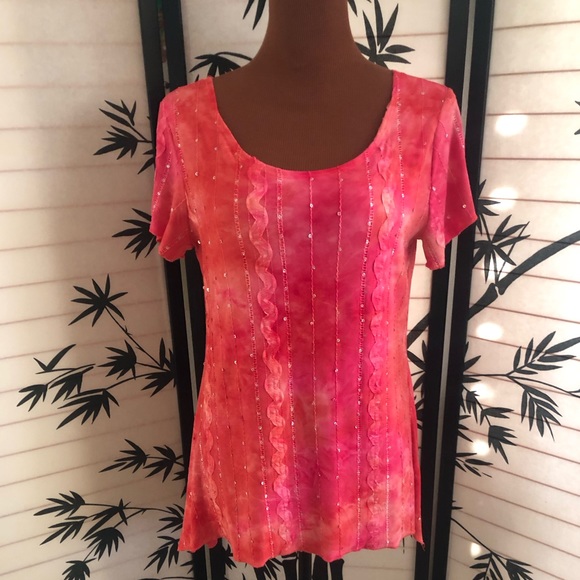 Shannon Ford New York Red Scoop Neck Boho Womens Top Size Petite Large - Picture 1 of 12